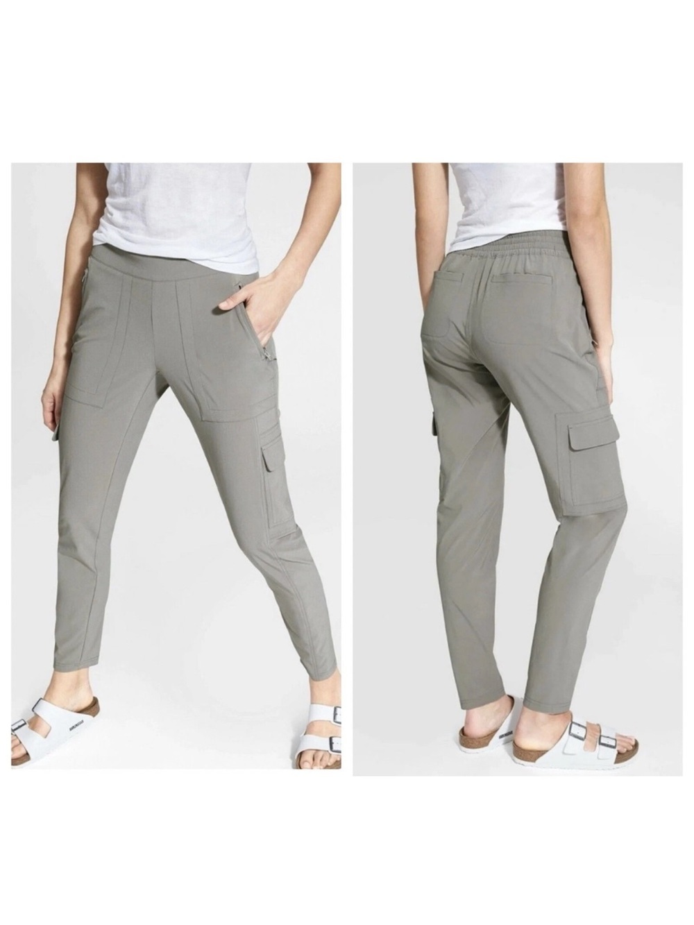 Athleta Chelsea Lightweight Cargo Pants Womens SZ 10 Light Asphalt Pull On